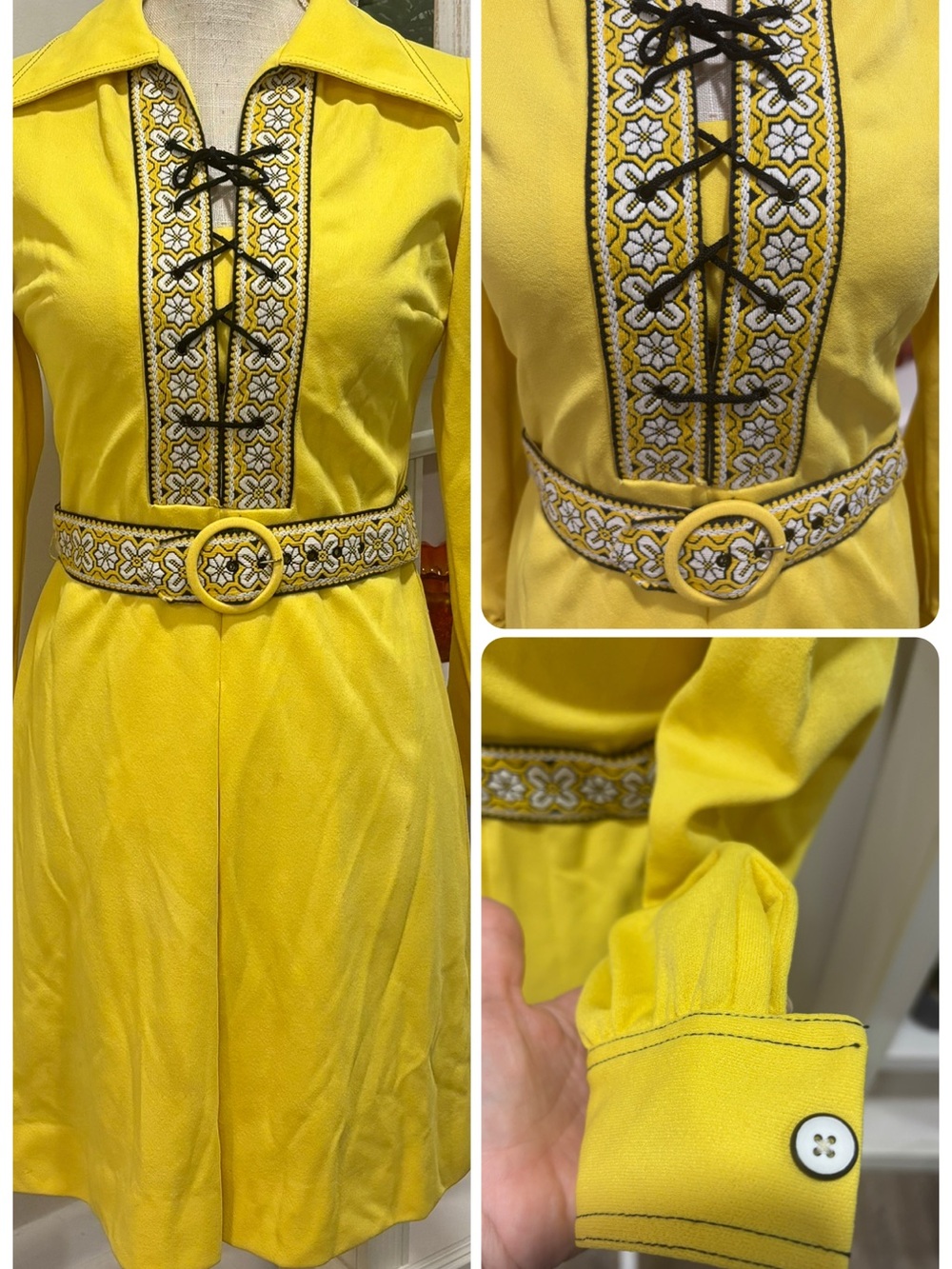 Vintage Embroidered Belted Women's Dress - 60s Mod